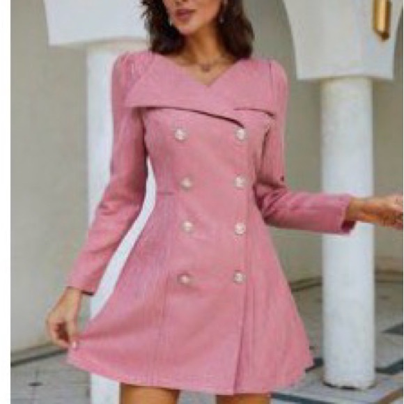 Dresses & Skirts - Elegant Pink Double-Breasted Dress